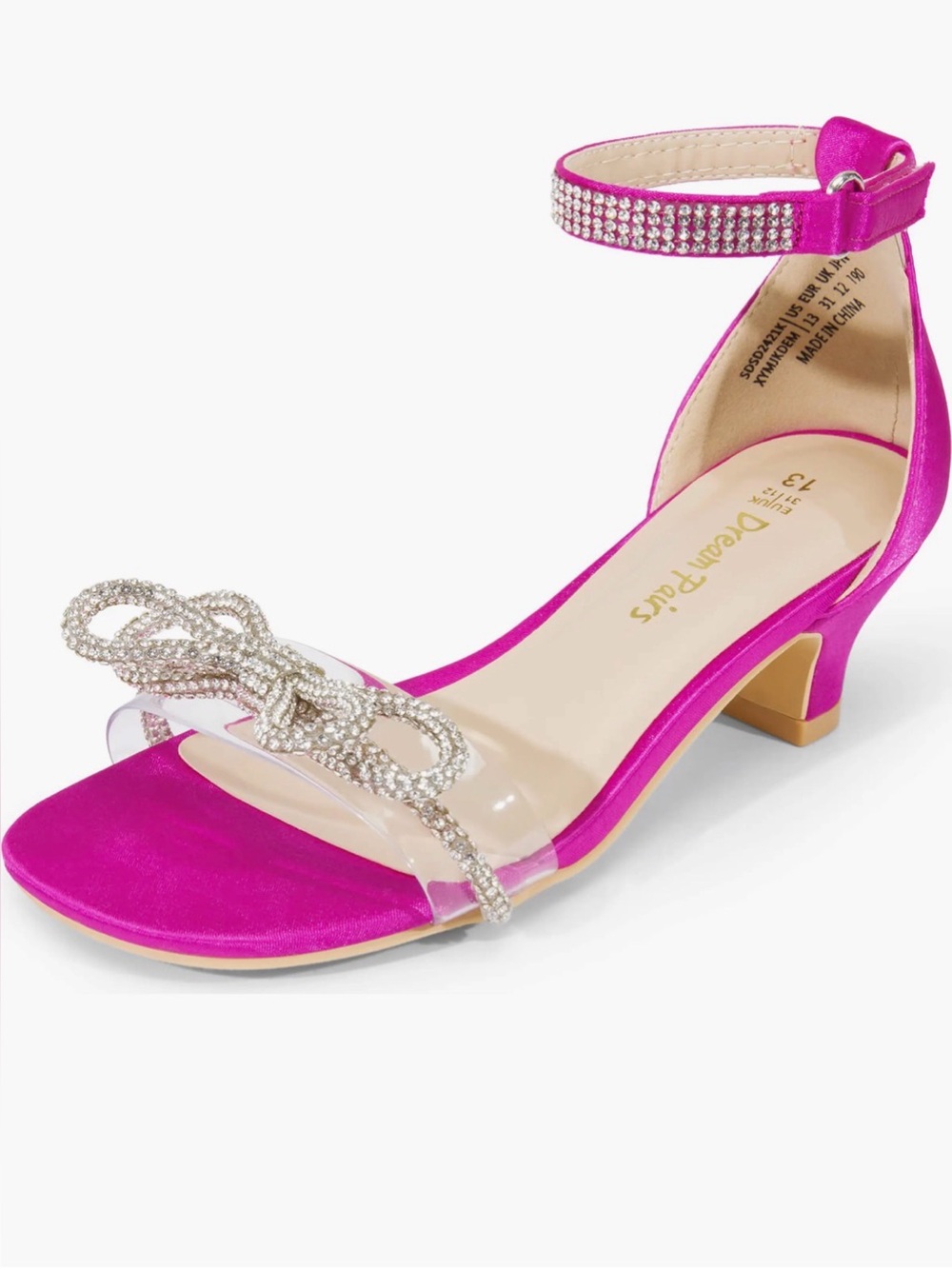 Dream Pairs Hot Pink Rhinestone Ankle-Strap Heeled Sandal